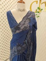 Organza with crinkled texture like pattern with sequins and beads work border