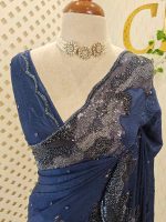 Organza with crinkled texture like pattern with sequins and beads work border - Image 2