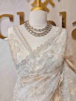 Organza with turkish floral work all over the body with wide embroidered net border - Image 11