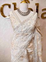 Organza with turkish floral work all over the body with wide embroidered net border - Image 10
