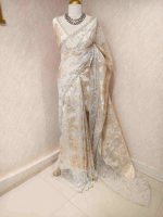Organza with turkish floral work all over the body with wide embroidered net border - Image 12