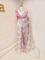 Organza with turkish floral work all over the body with wide embroidered net border - Image 9