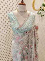 Organza with turkish floral work all over the body with wide embroidered net border