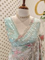Organza with turkish floral work all over the body with wide embroidered net border - Image 2