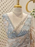 Organza with turkish floral work all over the body with wide embroidered net border - Image 5