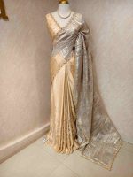 Organza with turkish metallic  streak on the body and zig zag beads scallop border - Image 3