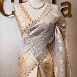 Organza with turkish metallic  streak on the body and zig zag beads scallop border