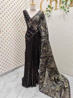 Organza with turkish metallic  streak on the body and zig zag beads scallop border - Image 9