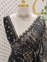 Organza with turkish metallic  streak on the body and zig zag beads scallop border - Image 8