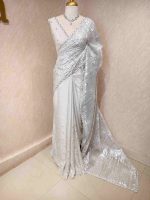 Organza with turkish metallic  streak on the body and zig zag beads scallop border - Image 6