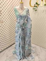 Organza with turkish large flower design with sequins highlighting work - Image 3