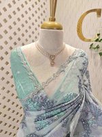 Organza with turkish large flower design with sequins highlighting work - Image 2