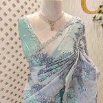 Organza with turkish large flower design with sequins highlighting work