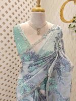 Organza with turkish large flower design with sequins highlighting work