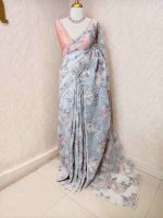 Organza with turkish large flower design with sequins highlighting work - Image 9