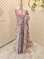 Organza with turkish large flower design with sequins highlighting work - Image 6