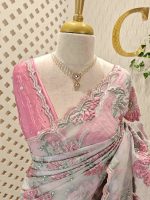 Organza with turkish large flower design with sequins highlighting work - Image 5