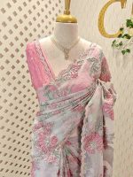 Organza with turkish large flower design with sequins highlighting work - Image 4