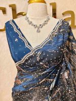 Organza with uneven turkish strips design with sequins spreading - Image 2