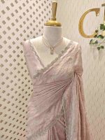 Organza with turkish embossed flower design and buttas