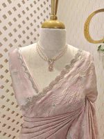 Organza with turkish embossed flower design and buttas - Image 2