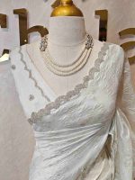 Organza with turkish embossed flower design and buttas - Image 5