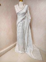 Organza with turkish embossed flower design and buttas - Image 6