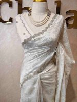 Organza with turkish embossed flower design and buttas - Image 4