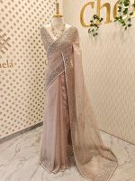 Organza with cut beads line design border with small flower buttas - Image 14