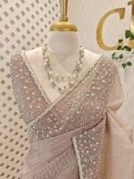 Organza with cut beads line design border with small flower buttas - Image 15