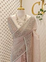 Organza with cut beads line design border with small flower buttas - Image 13