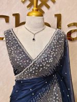 Organza with cut beads line design border with small flower buttas - Image 2