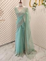 Organza with cut beads line design border with small flower buttas - Image 17