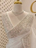 Organza with cut beads line design border with small flower buttas - Image 20
