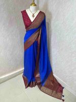Soft silk with plain and floral contrast boarder - Image 9