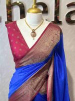 Soft silk with plain and floral contrast boarder - Image 7