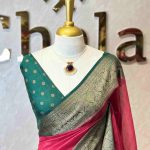 Soft silk with plain and floral contrast boarder