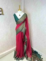 Soft silk with plain and floral contrast boarder - Image 3