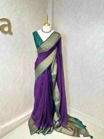 Soft silk with plain and floral contrast boarder - Image 6