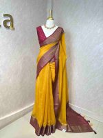 Soft silk with plain and floral contrast boarder - Image 12