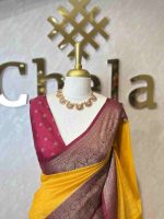 Soft silk with plain and floral contrast boarder - Image 11