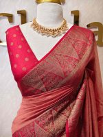 Soft silk with plain body and  leaf motif inside triangle shape motifs on the boarder - Image 5