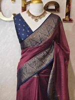 Soft silk with plain body and  leaf motif inside triangle shape motifs on the boarder