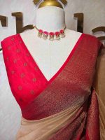 Soft silk with plain body and  horizontal contrast leaf like motifs on the boarder - Image 26