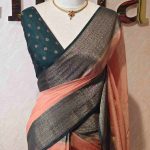 Soft silk with plain body and  horizontal contrast leaf like motifs on the boarder