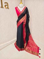 Soft silk with plain body and contrast paisley  motifs on the boarder - Image 8