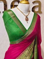 Soft silk with plain body and contrast paisley  motifs on the boarder - Image 7