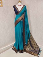 Soft silk with plain body and contrast paisley  motifs on the boarder - Image 2