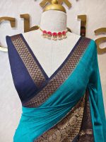 Soft silk with plain body and contrast paisley  motifs on the boarder - Image 3