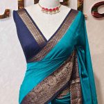 Soft silk with plain body and contrast paisley  motifs on the boarder